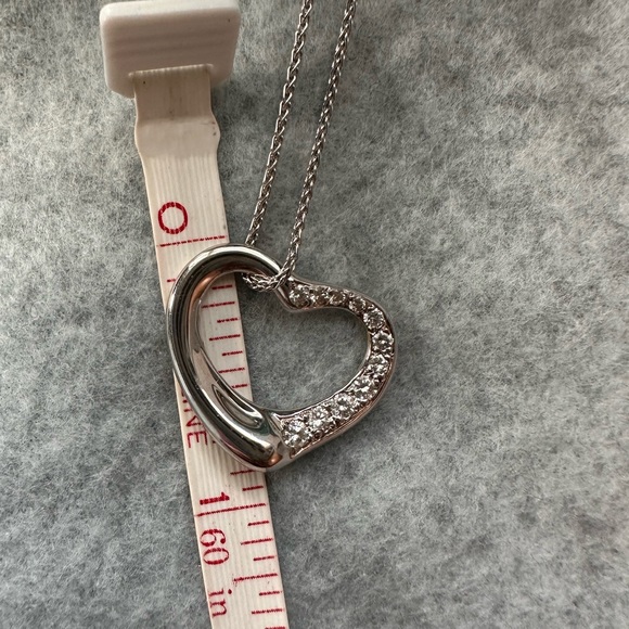 Tiffany & Co. 18KWG Elsa Peretti Pave Diamond Open Heart Pendant with 18K Chain - Picture 6 of 7